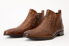 The Randor Brown Crocodile Leather Side-Zip Dress Ankle  Boot