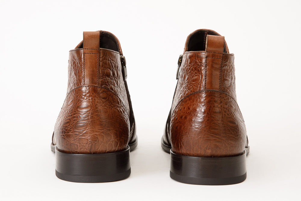The Randor Brown Crocodile Leather Side-Zip Dress Ankle  Boot