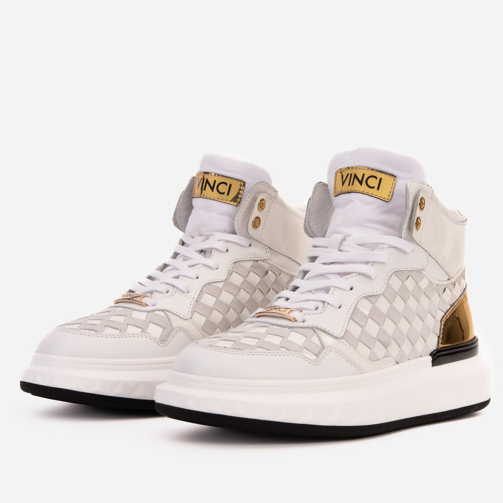 The Eugene White Gold Woven Leather High-Top Sneaker
