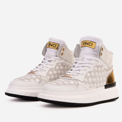 The Eugene White Gold Woven Leather High-Top Sneaker