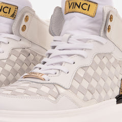 The Eugene White Gold Woven Leather High-Top Sneaker