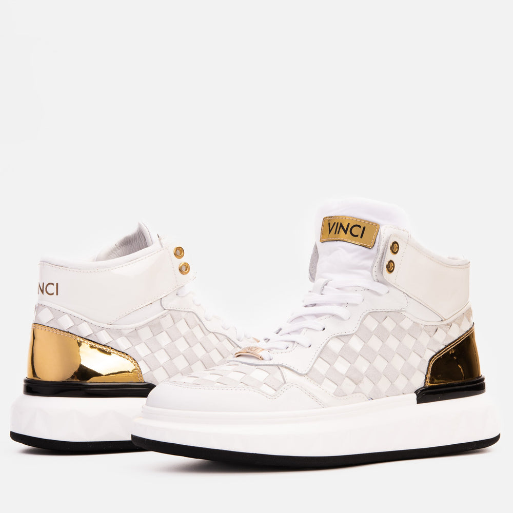 The Eugene White Gold Woven Leather High-Top Sneaker