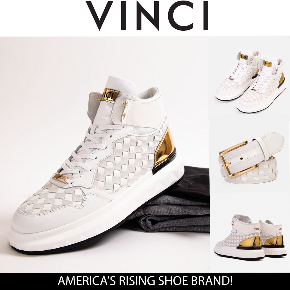 The Eugene White Gold Woven Leather High-Top Sneaker