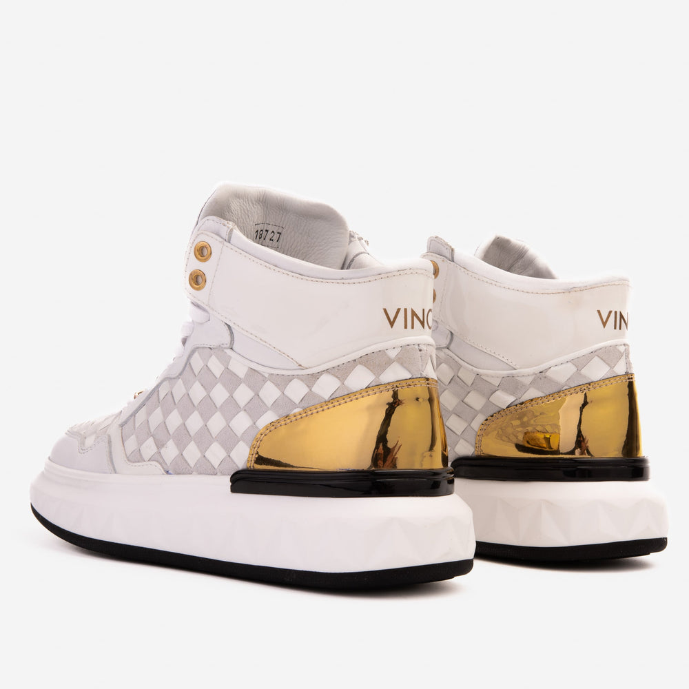 The Eugene White Gold Woven Leather High-Top Sneaker