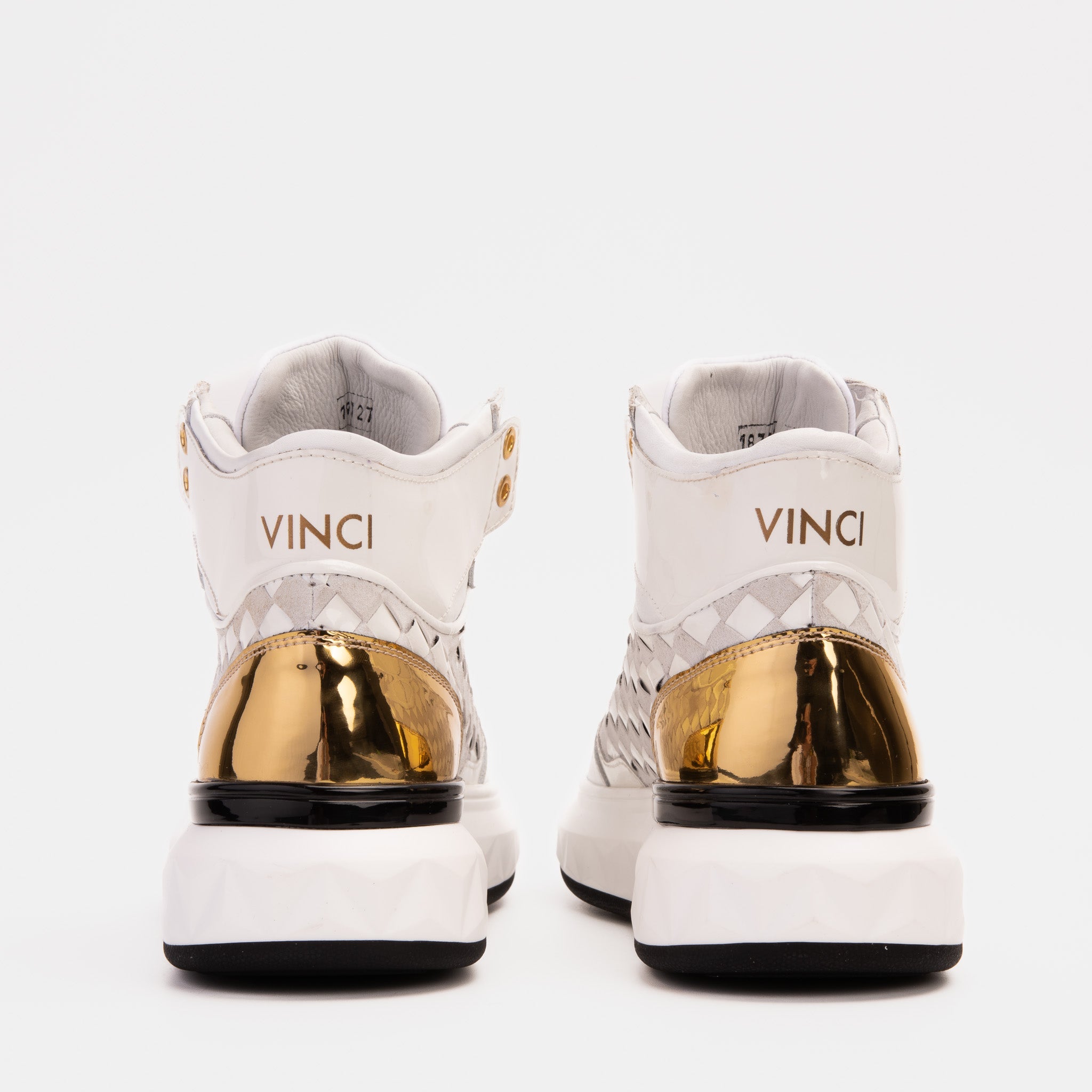The Eugene White Gold Woven Leather High-Top Sneaker