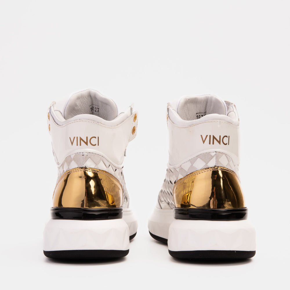 The Eugene White Gold Woven Leather High-Top Sneaker