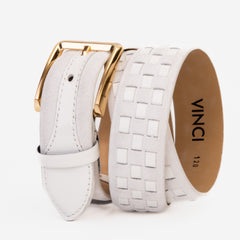 The Eugene White Gold Woven Leather Belt