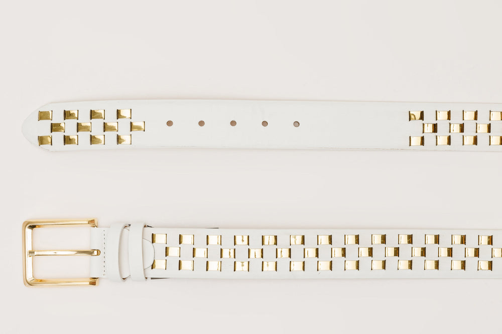 The Mackenzie White Gold Woven Leather Belt