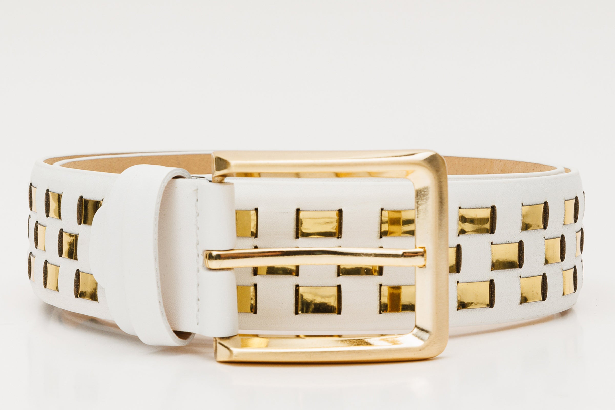 The Mackenzie White Gold Woven Leather Belt