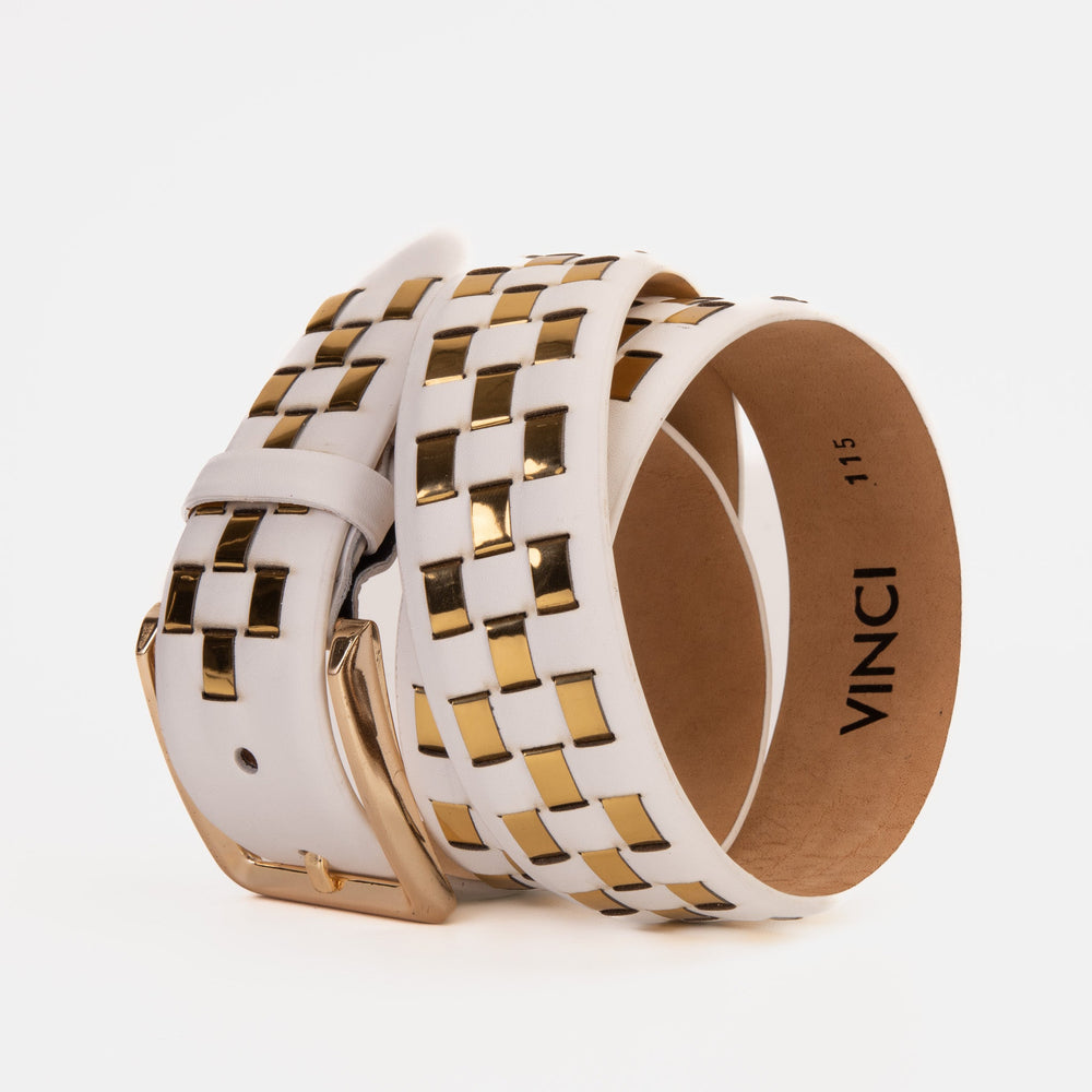 The Mackenzie White Gold Woven Leather Belt