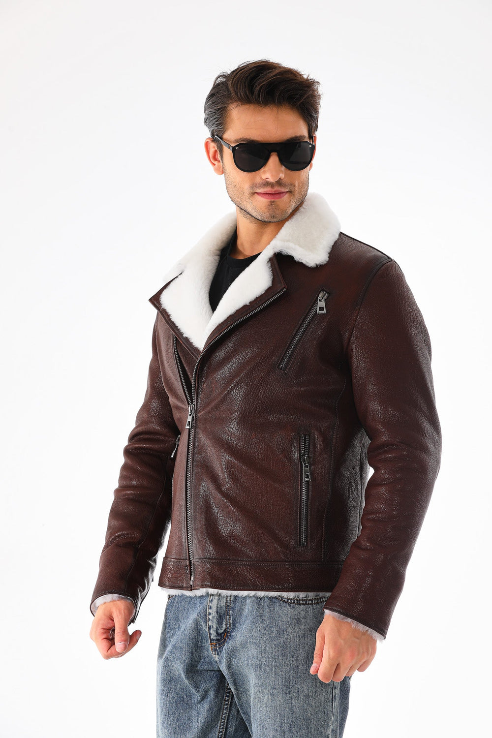 The Cortina Brown White Shearling Leather Jacket