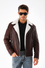 The Cortina Brown White Shearling Leather Jacket