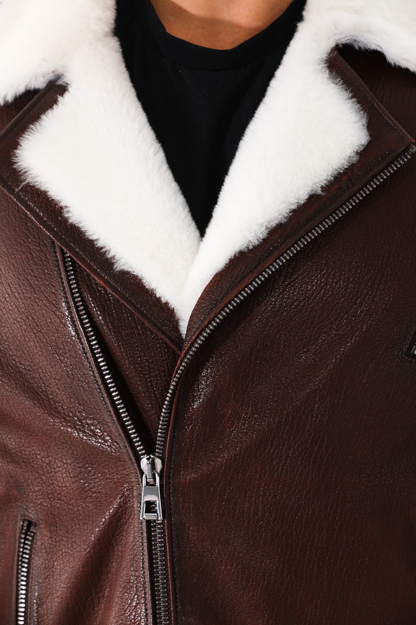 The Cortina Brown White Shearling Leather Jacket
