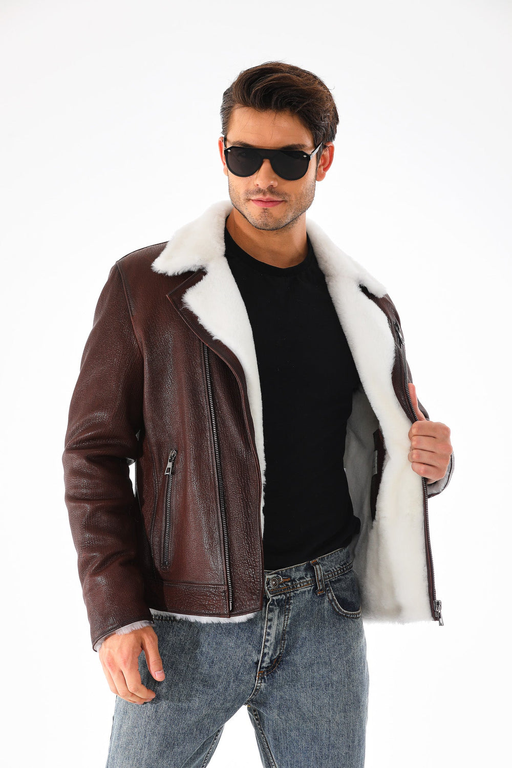 The Cortina Brown White Shearling Leather Jacket