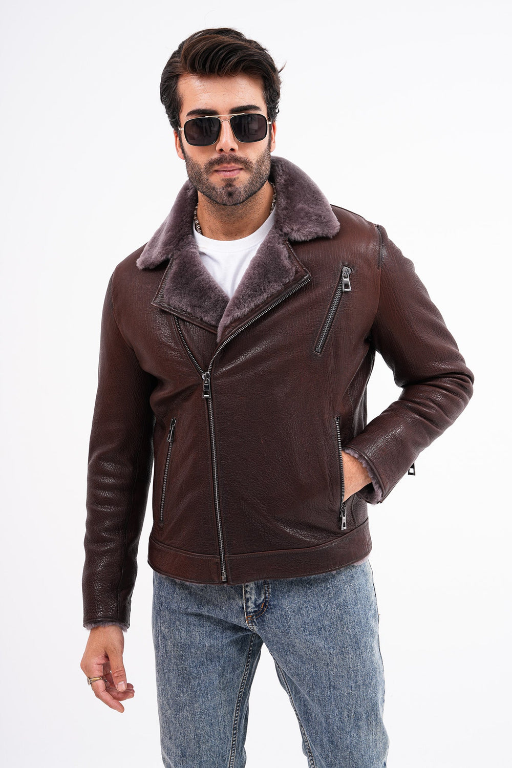 The Cortina Brown Shearling Leather Jacket