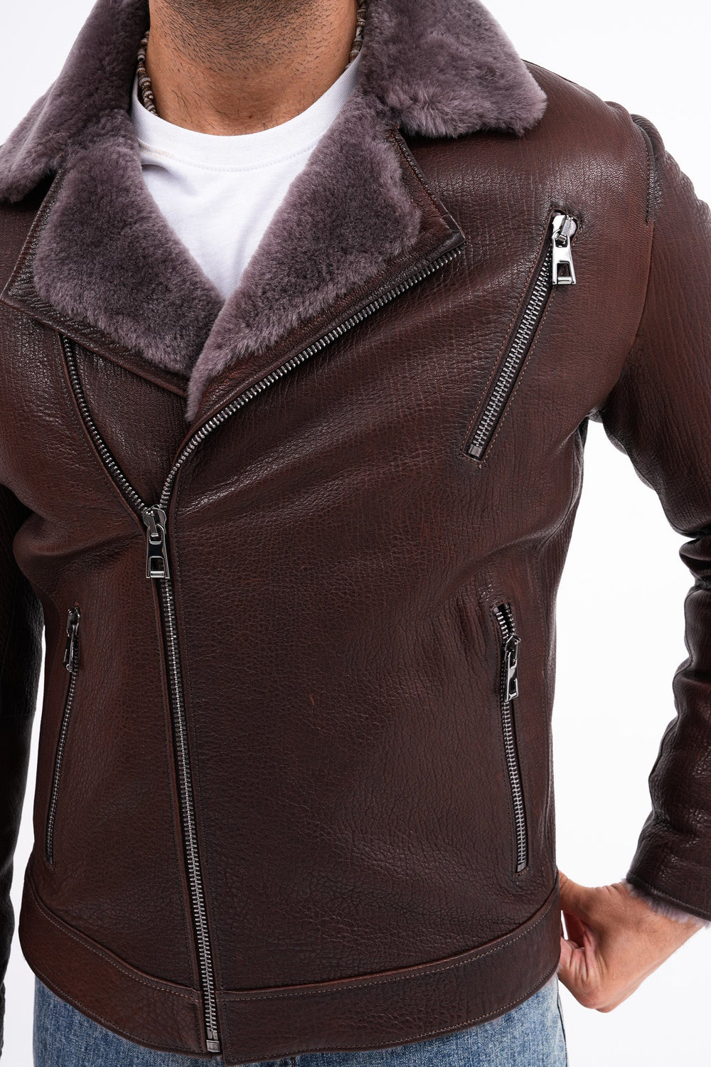 The Cortina Brown Shearling Leather Jacket