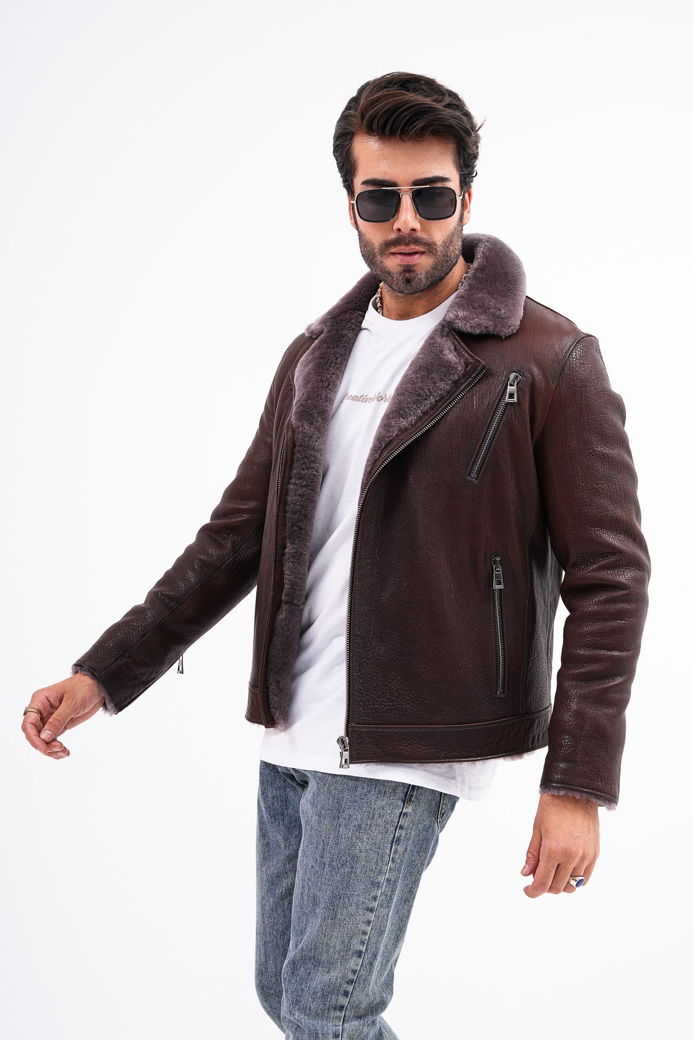 The Cortina Brown Shearling Leather Jacket