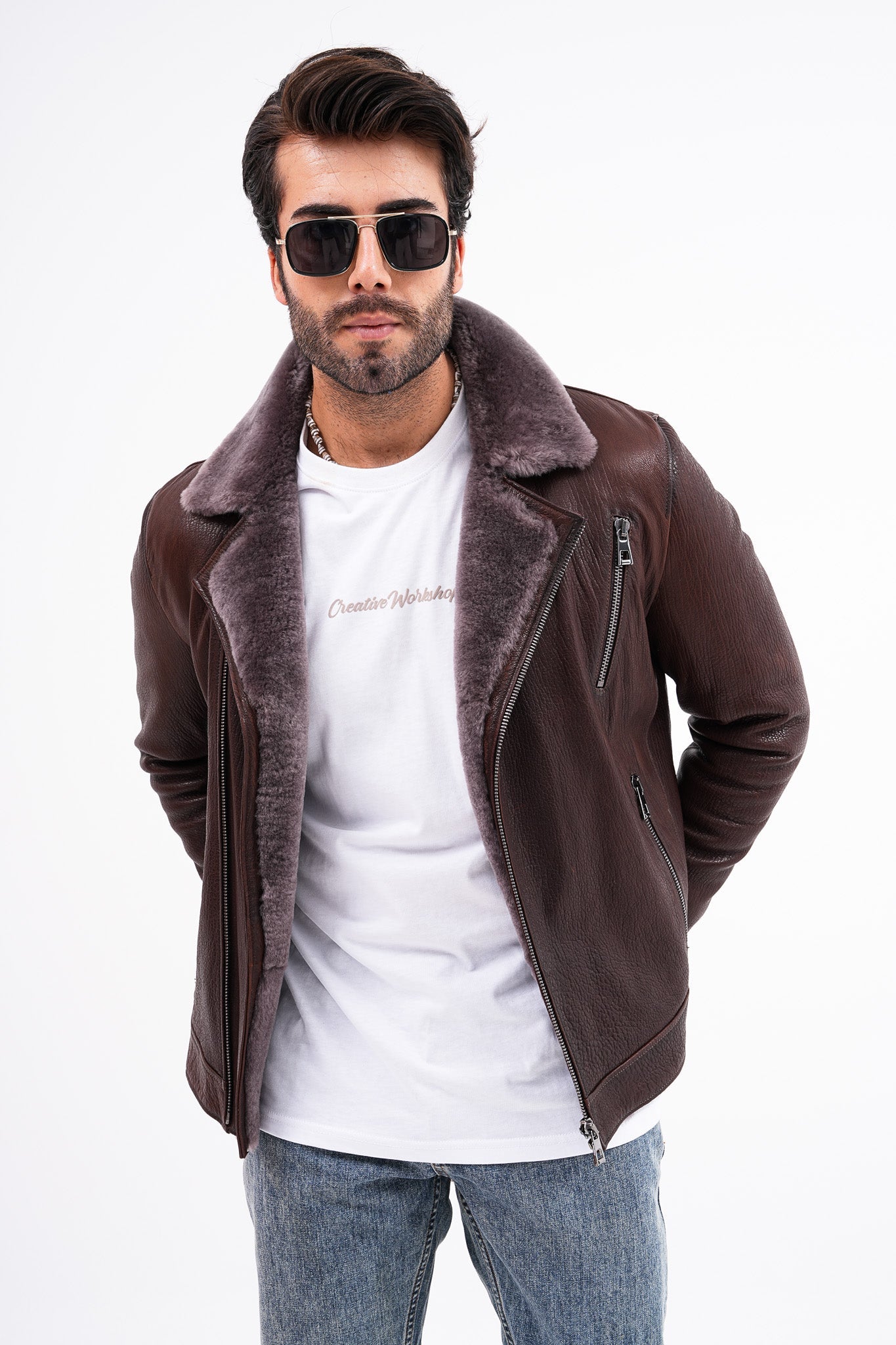 The Cortina Brown Shearling Leather Jacket
