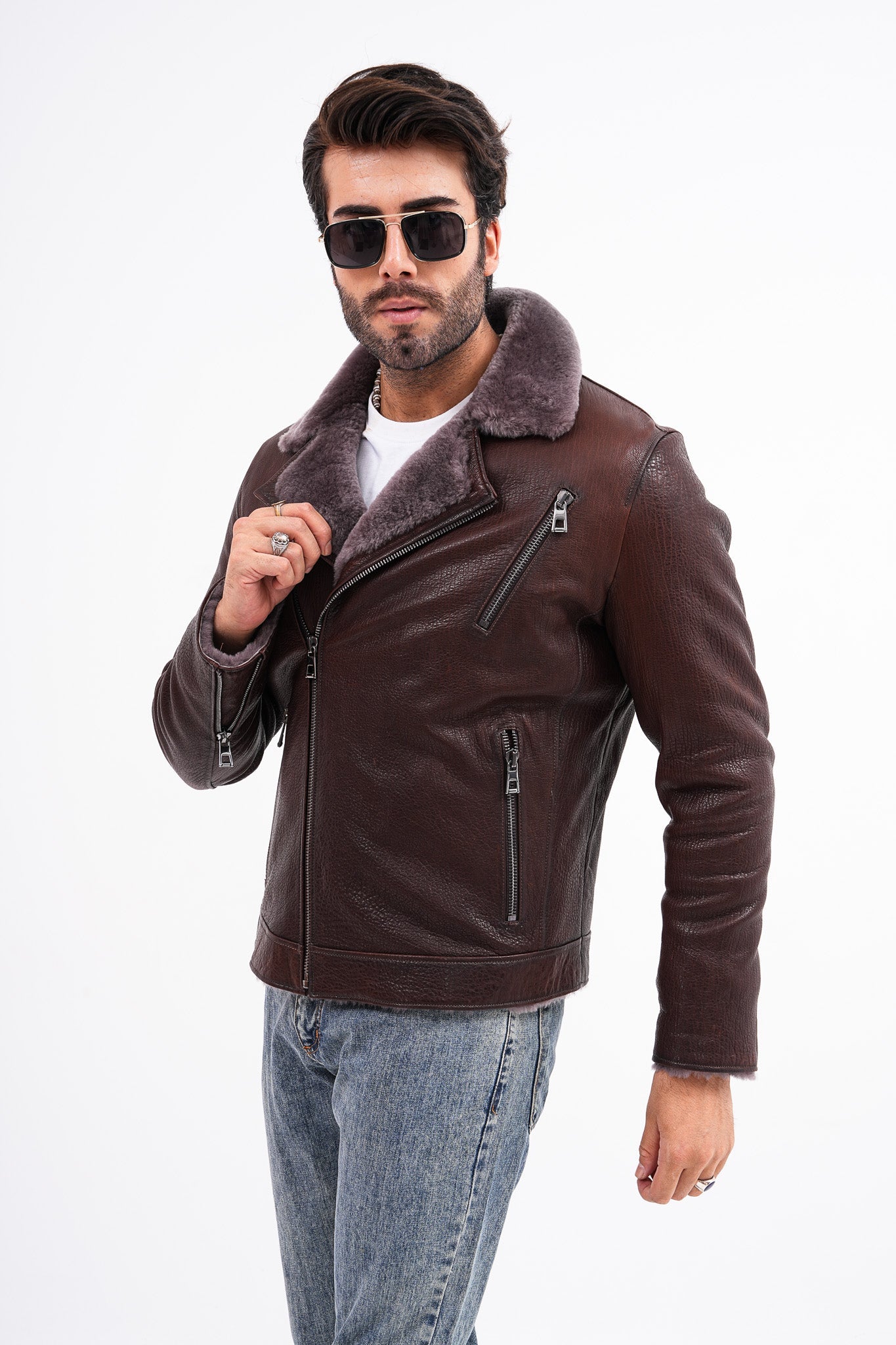 The Cortina Brown Shearling Leather Jacket