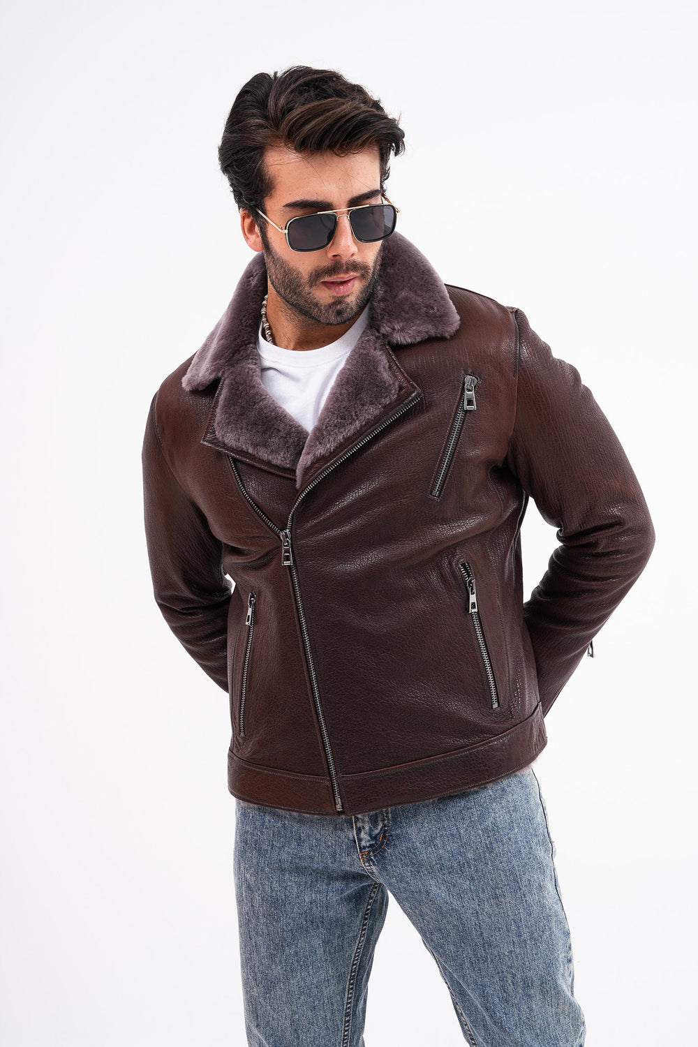 The Cortina Brown Shearling Leather Jacket