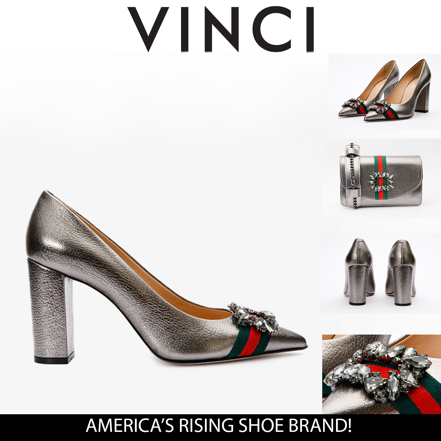 The Afega Silver Leather Block Heel Pump Shoe