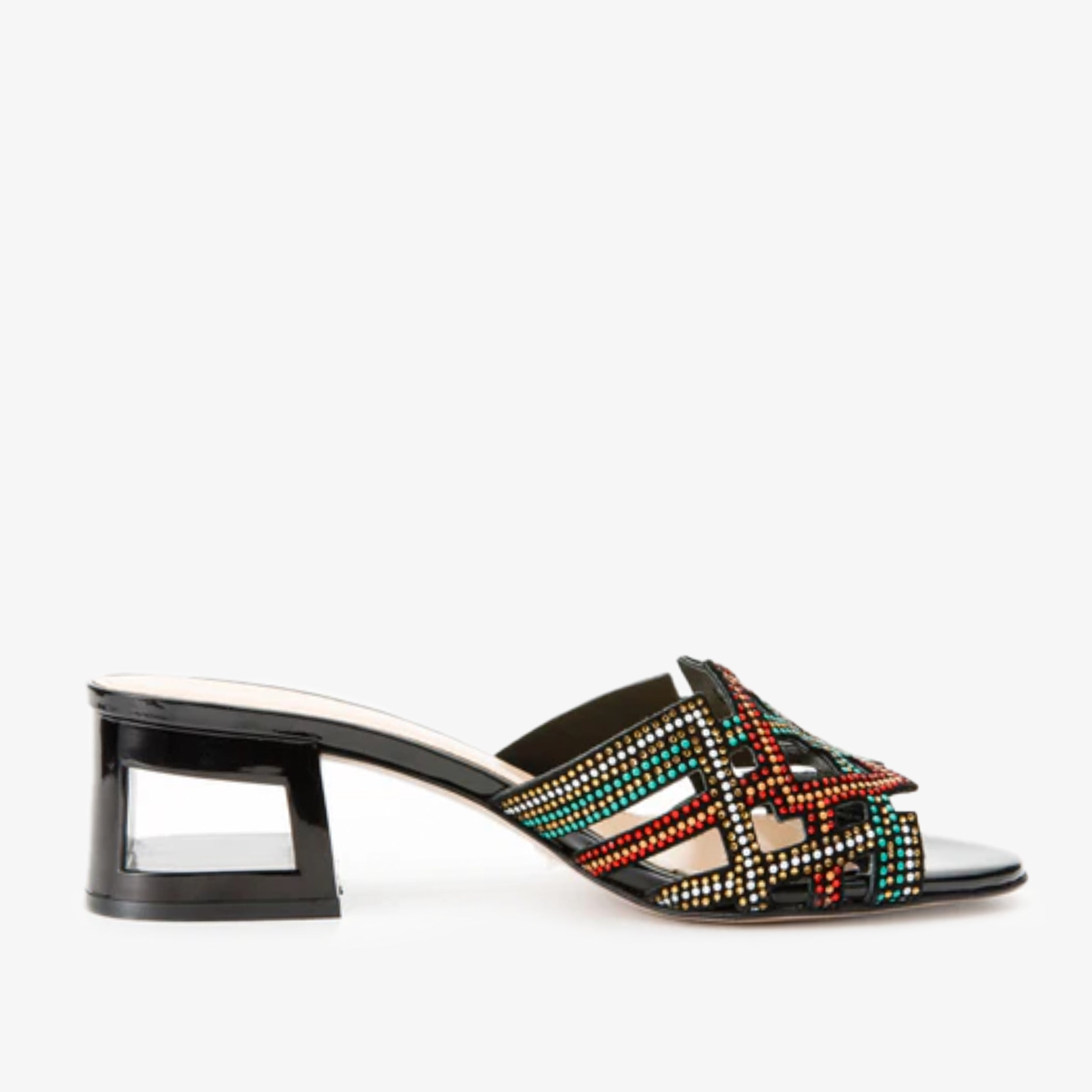 The Palma Black Glitter Leather Block Heel Sandal