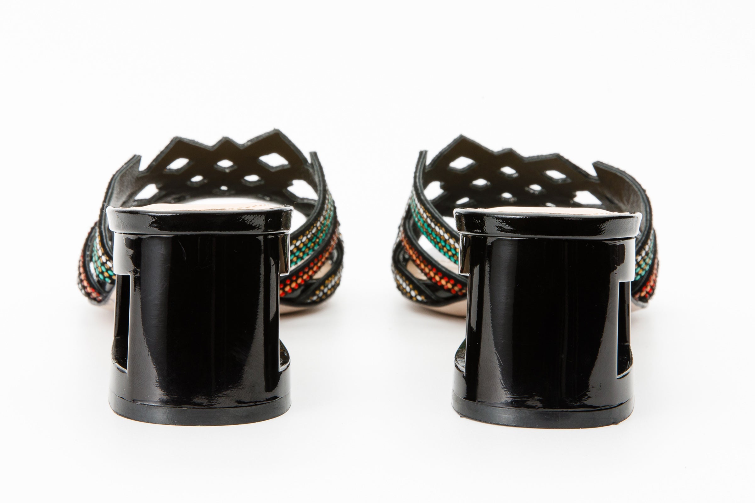 The Palma Black Glitter Leather Block Heel Sandal