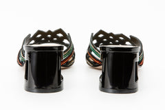 The Palma Black Glitter Leather Block Heel Sandal