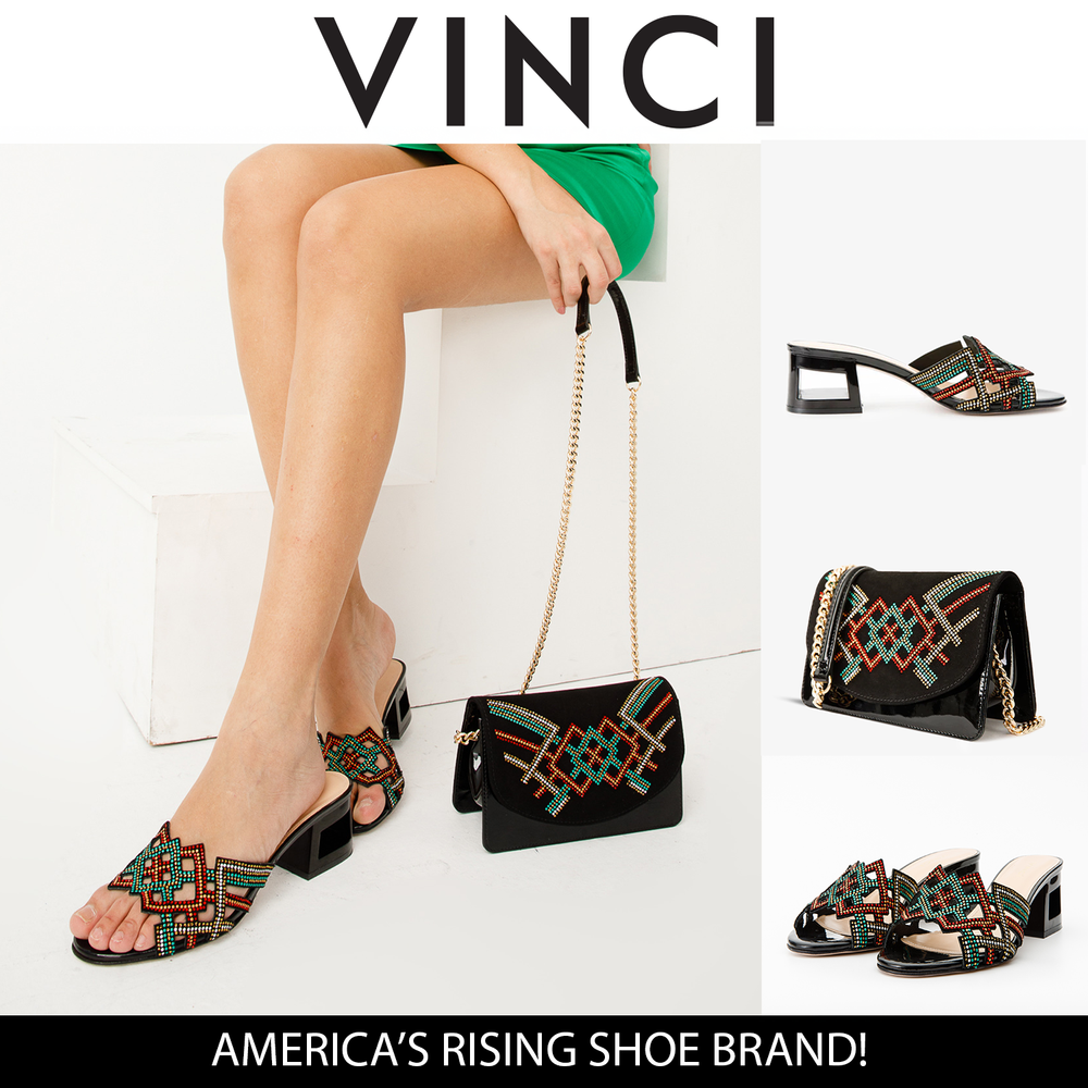 The Palma Black Glitter Leather Block Heel Sandal