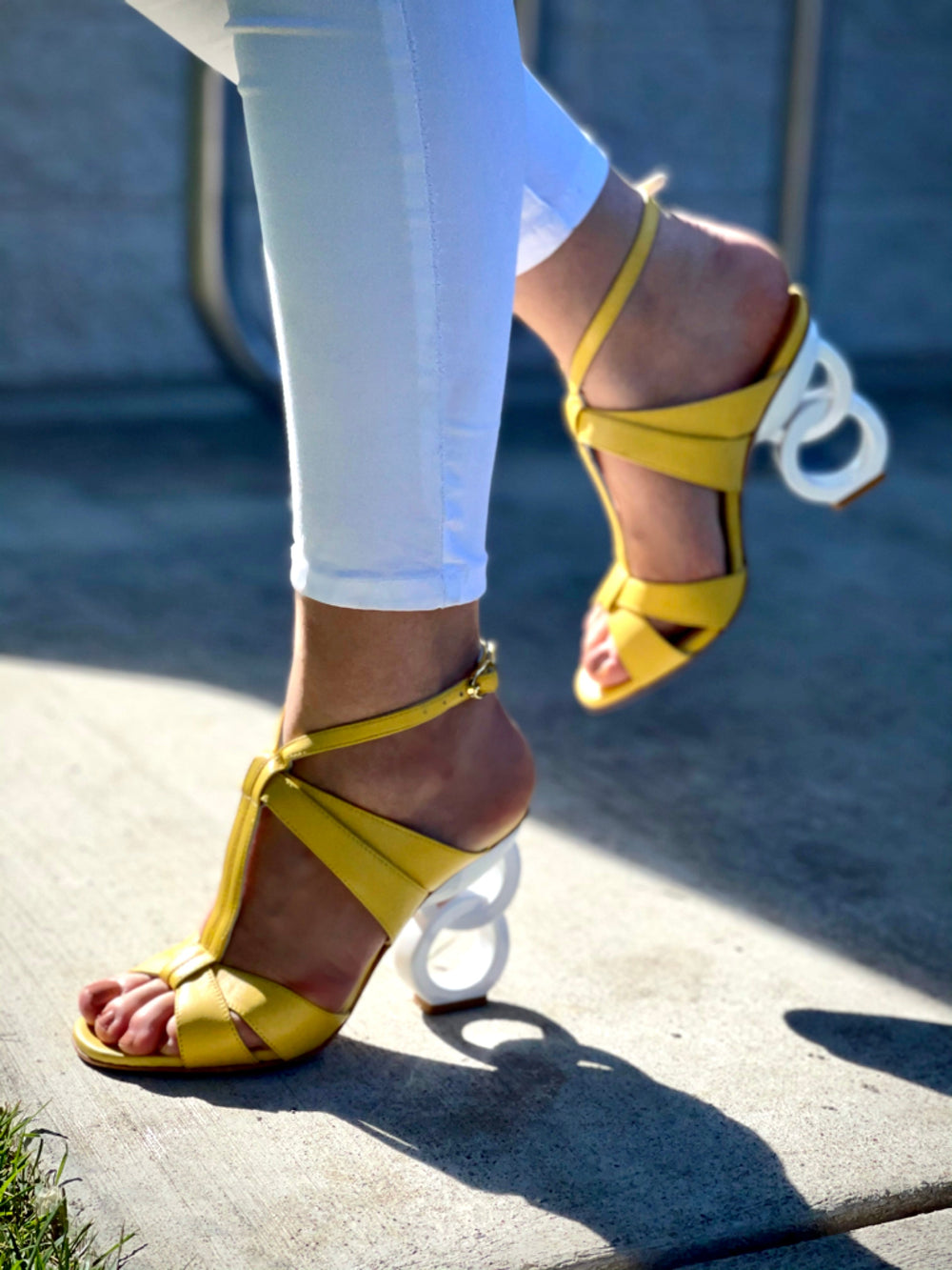 The Duffryn Yellow T-Strap Leather Sandal