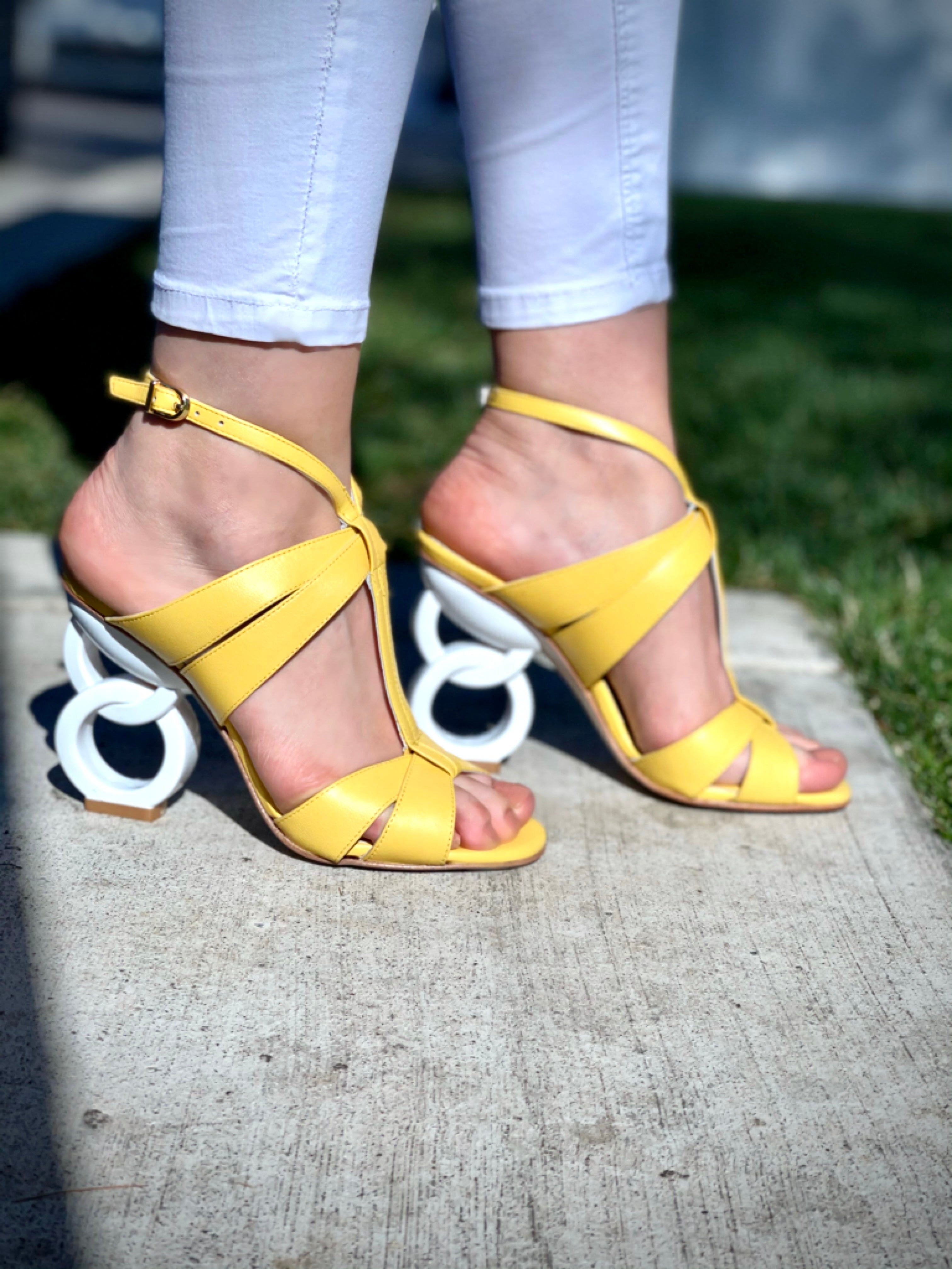 The Duffryn Yellow T-Strap Leather Sandal