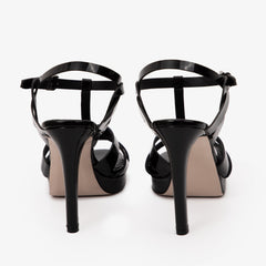 The Parisian Black Patent Leather T-Strap Platform Heel Sandal