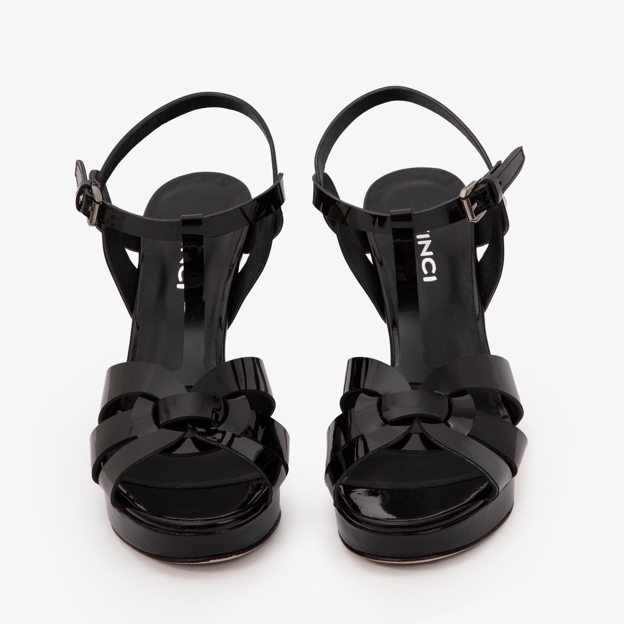 The Parisian Black Patent Leather T-Strap Platform Heel Sandal