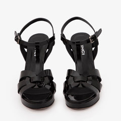 The Parisian Black Patent Leather T-Strap Platform Heel Sandal