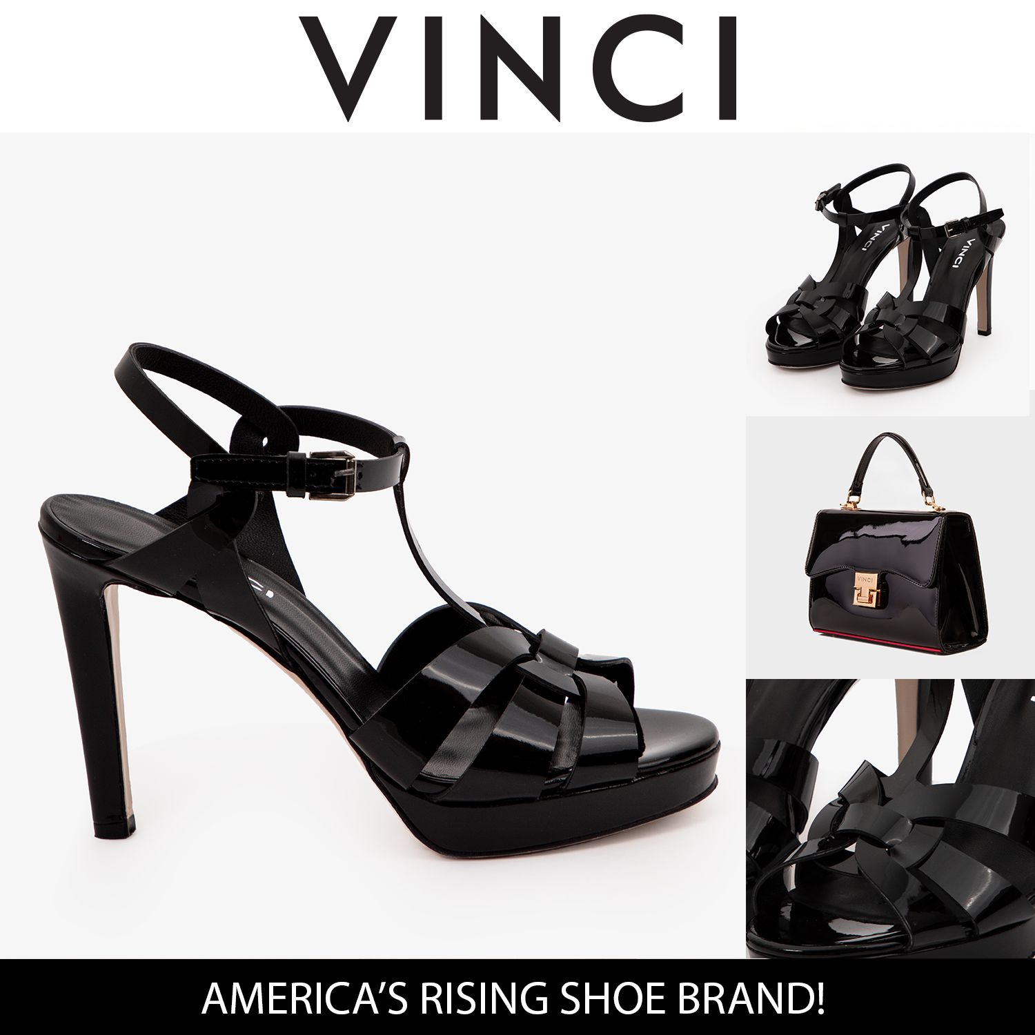 The Parisian Black Patent Leather T-Strap Platform Heel Sandal