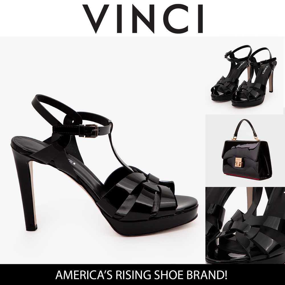 The Parisian Black Patent Leather T-Strap Platform Heel Sandal