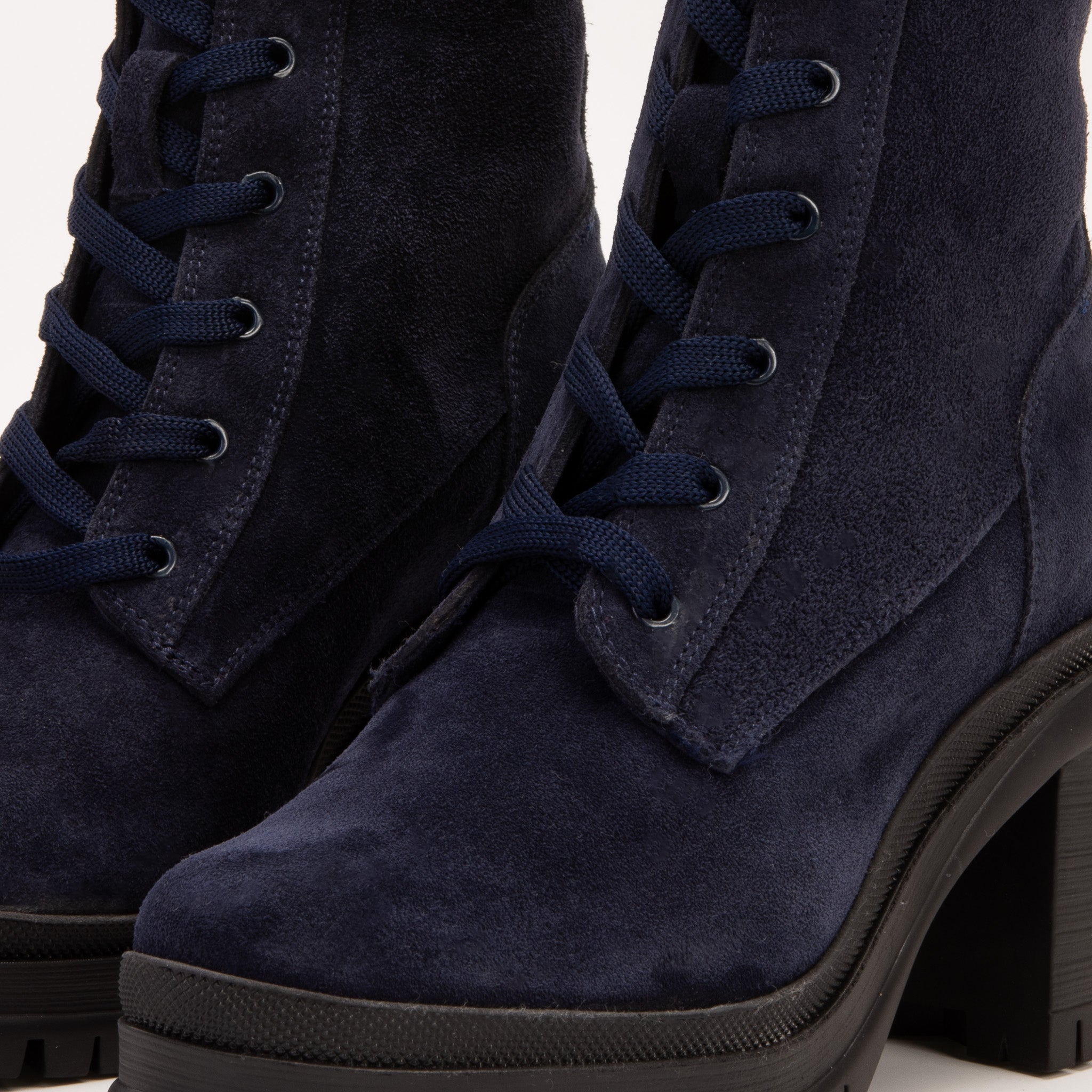 The Elera Navy Blue Leather Block Heel Boot