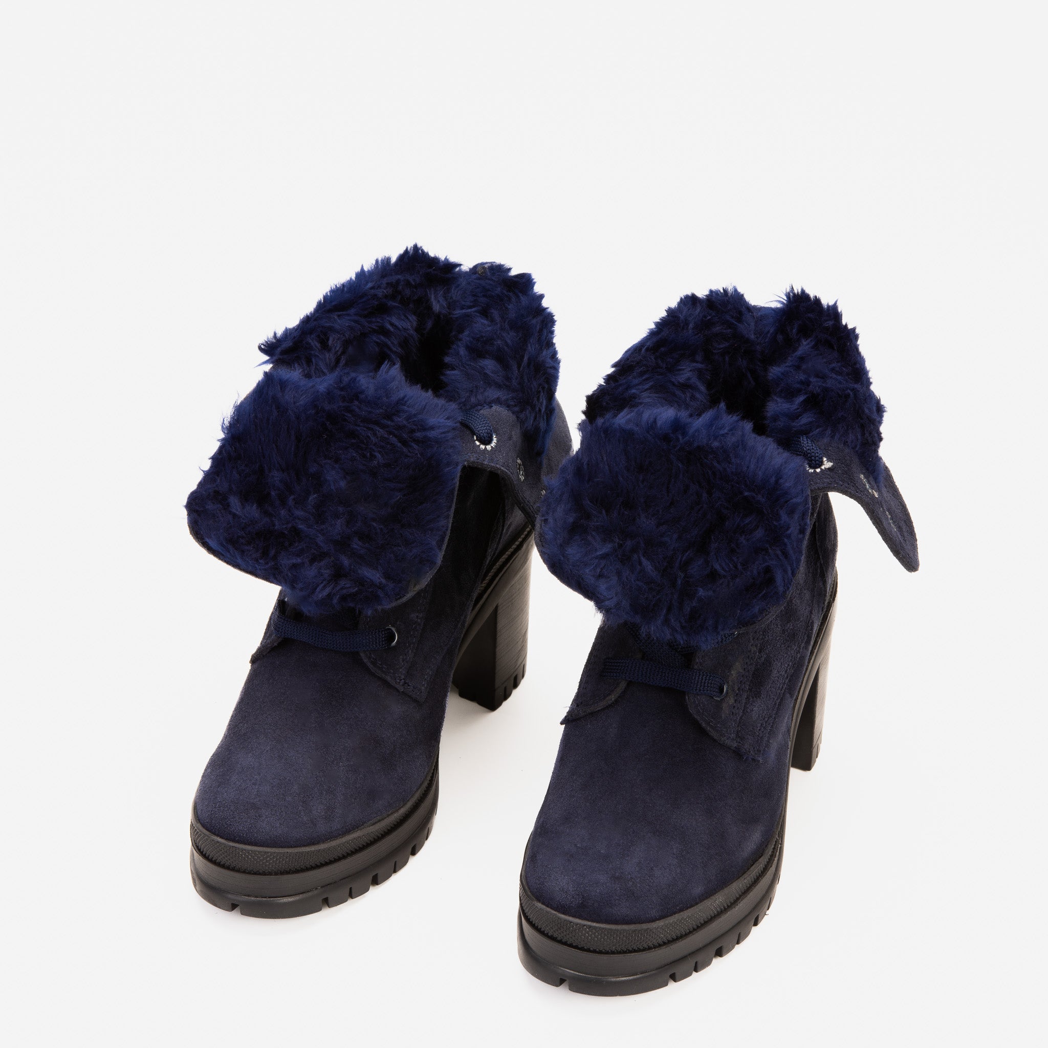 The Elera Navy Blue Leather Block Heel Boot