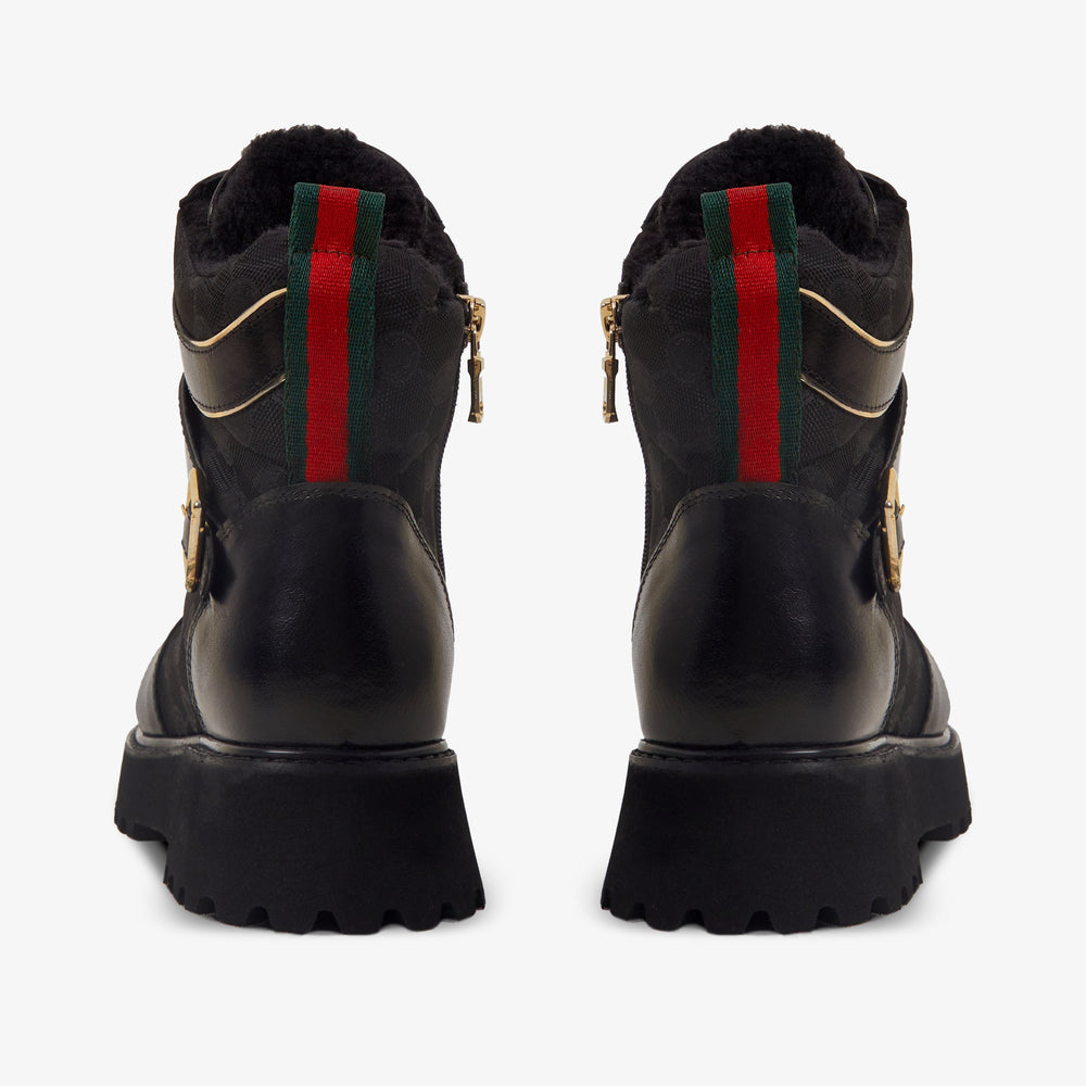 The Boston Black Leather Lace-Up Ankle Boot With a Side Zipper