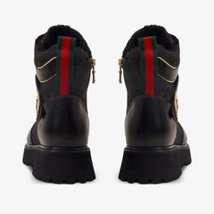 The Boston Black Leather Lace-Up Ankle Boot With a Side Zipper