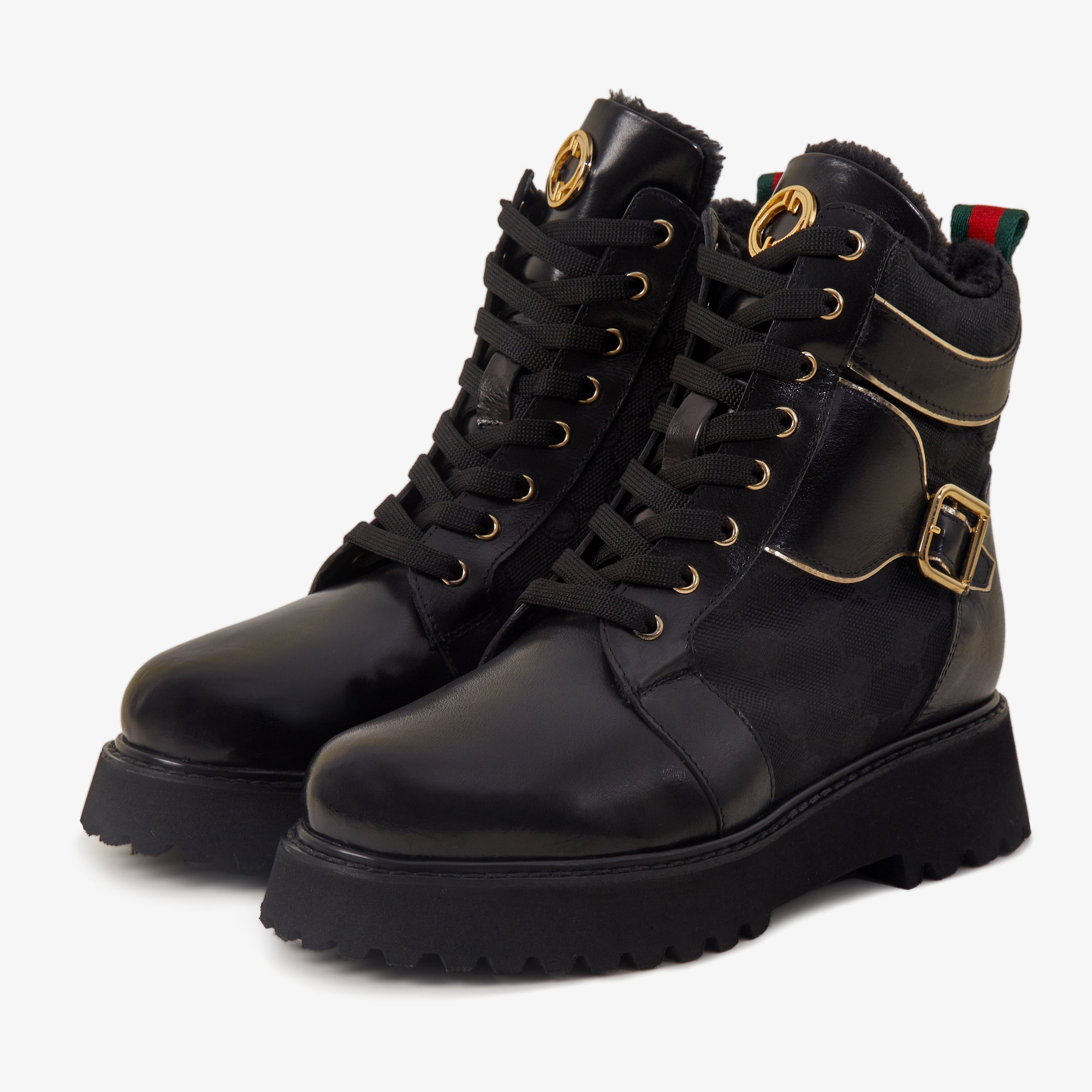 The Boston Black Leather Lace-Up Ankle Boot With a Side Zipper