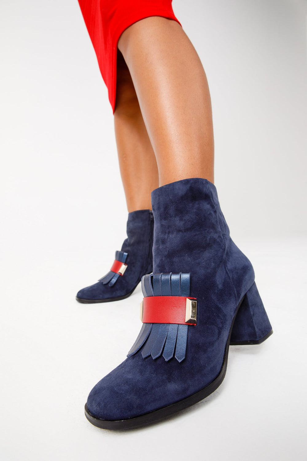 The Luksor Navy Blue Suede Leather Block Heel Boot