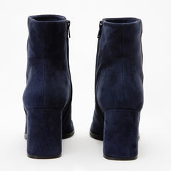 The Luksor Navy Blue Suede Leather Block Heel Boot