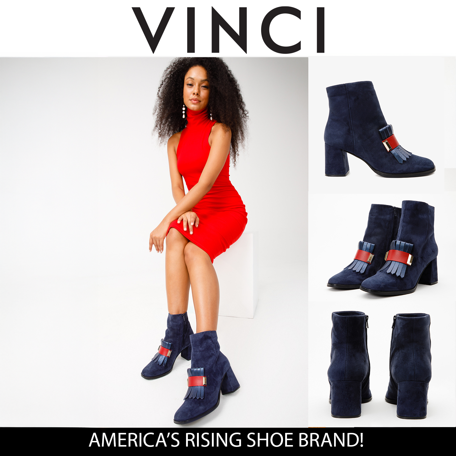 The Luksor Navy Blue Suede Leather Block Heel Boot