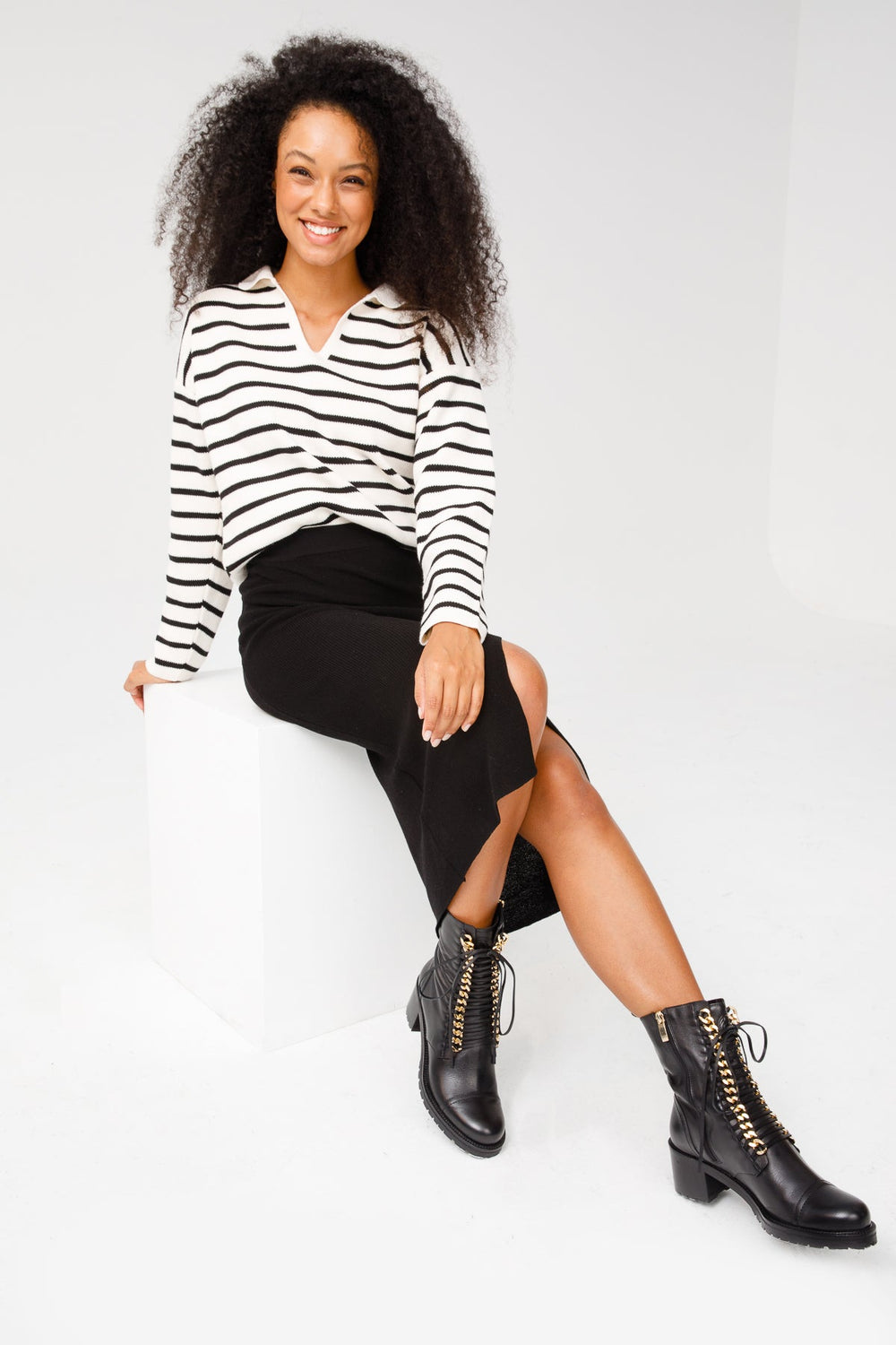 The Tuna Black Leather Mid Calf Boot