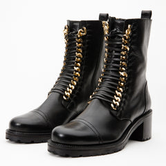 The Tuna Black Leather Mid Calf Boot