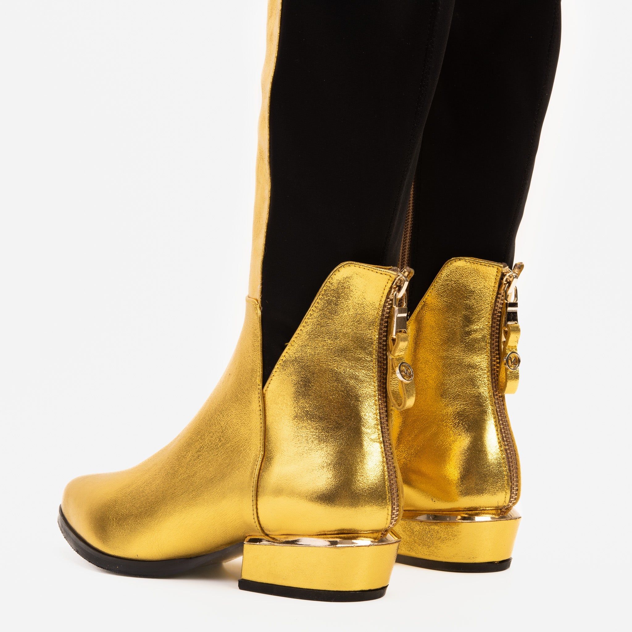The Fairoks Gold Leather Pointy Toe Knee High Boot