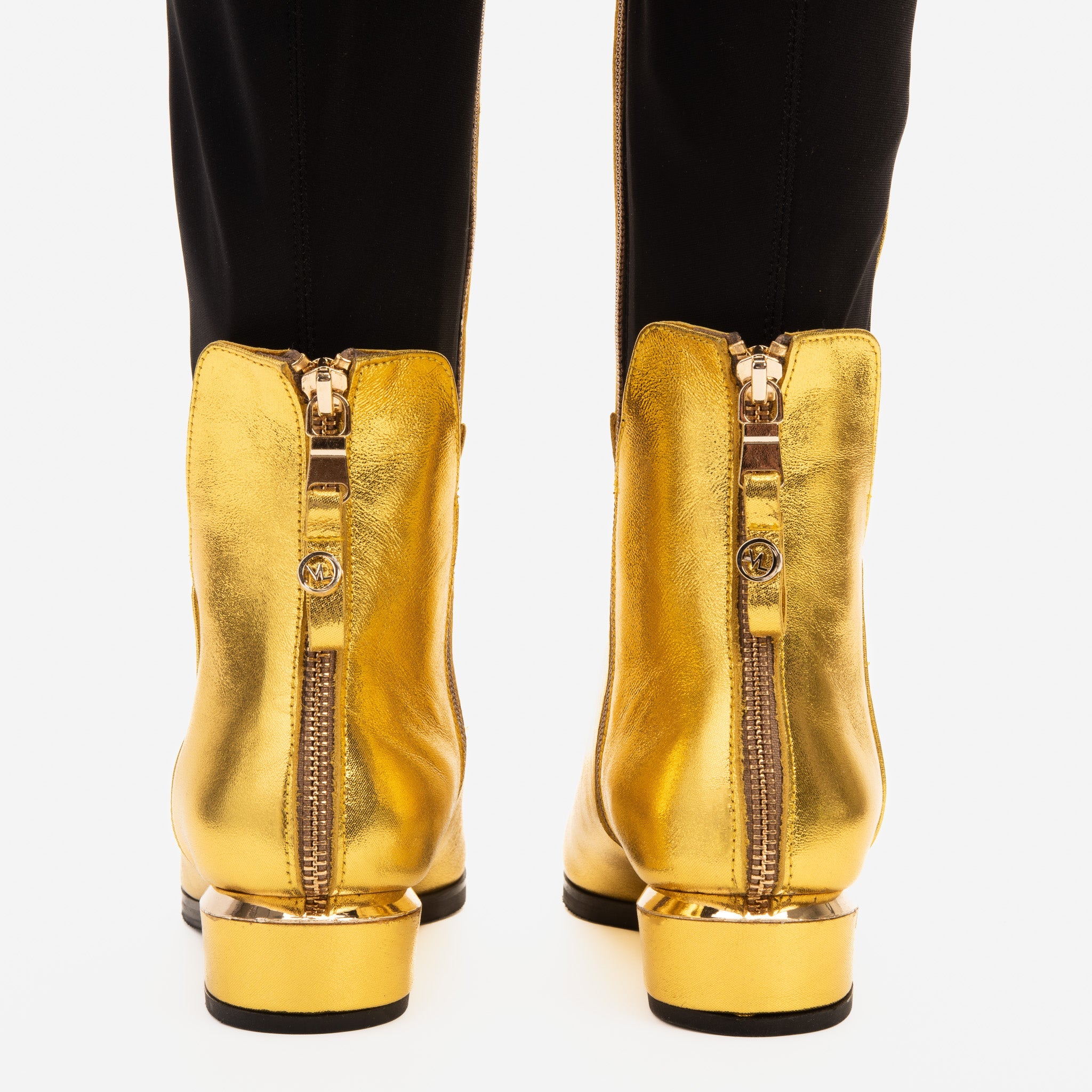 The Fairoks Gold Leather Pointy Toe Knee High Boot