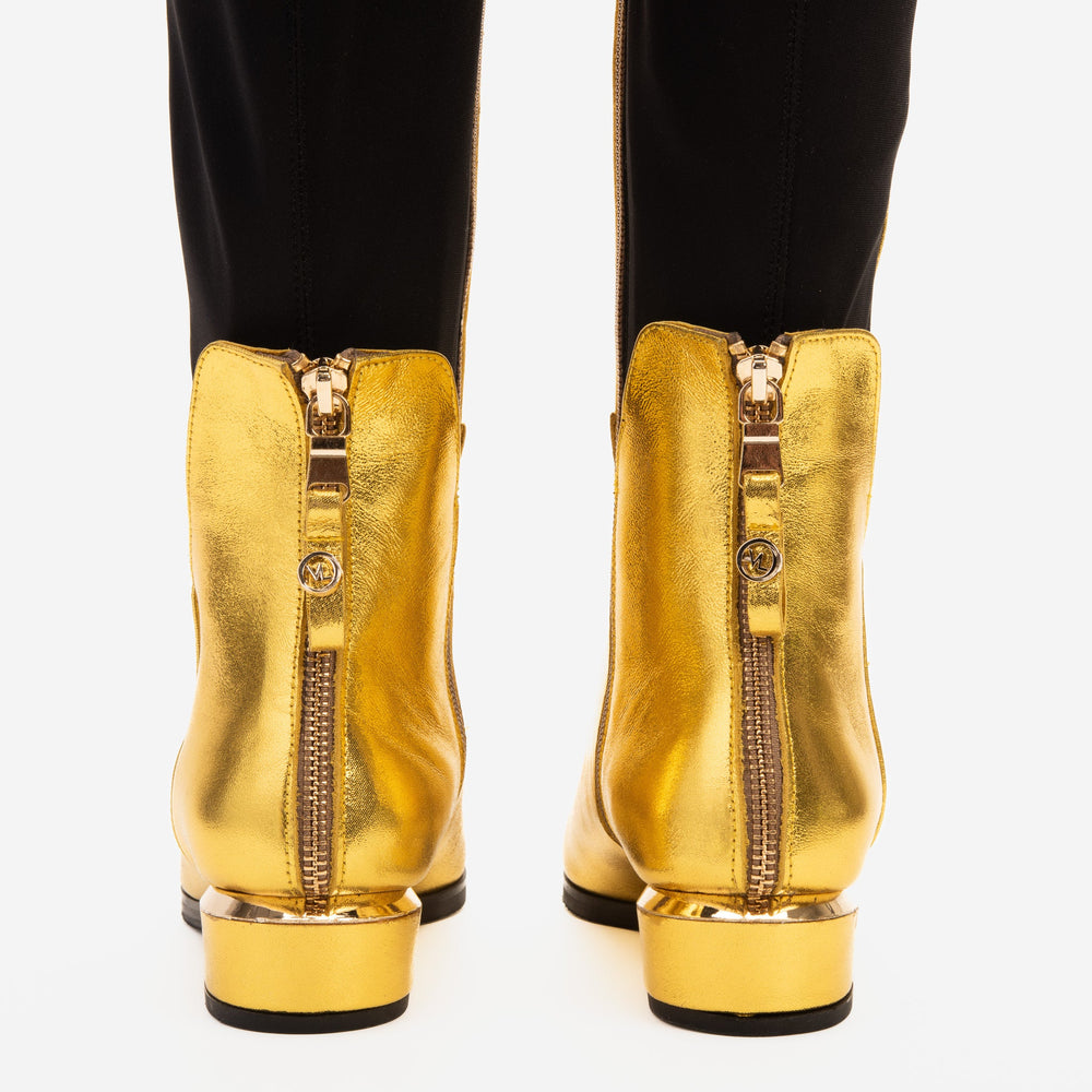 The Fairoks Gold Leather Pointy Toe Knee High Boot