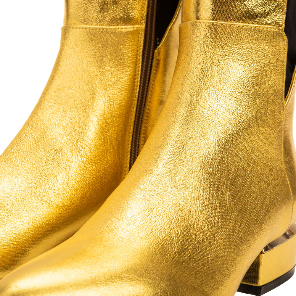 The Fairoks Gold Leather Pointy Toe Knee High Boot